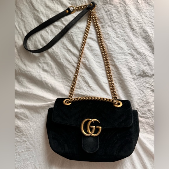 Gucci Black Velvet Double G  Shoulder Bag - Picture 1 of 10